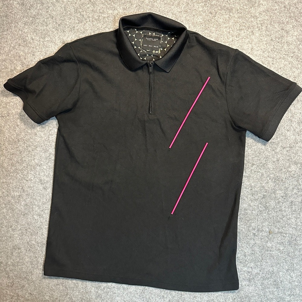 Cactus Man Ricky Singh Quarter Zip Polo Small Black Ribbed Knit Short‎ Sleeve